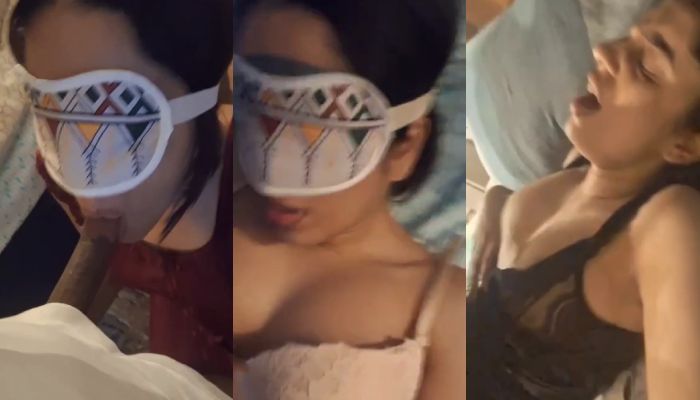 Blindfolded beautiful horny wife giving blowjob hard fucking