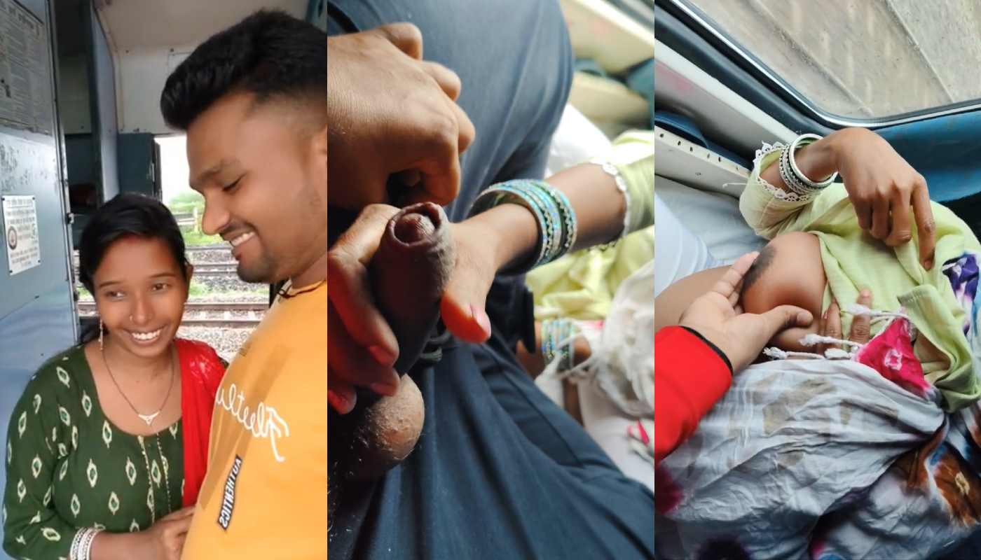 Desi Sexy Wife Giving Handjob and Boob Press By Husband in Running Train