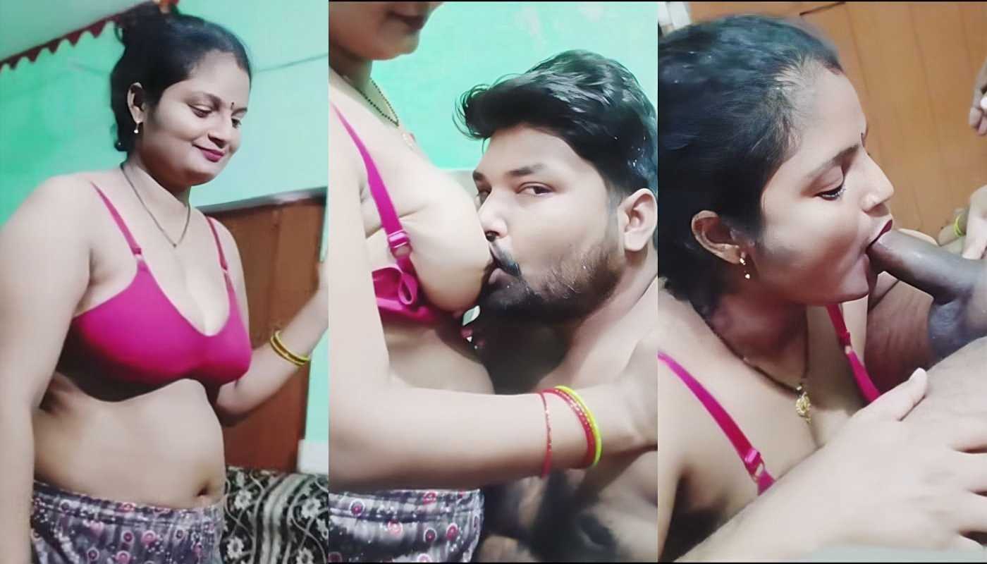 Sexy Village Wife in Pink Bra Kissing and Giving Blowjob to Husband