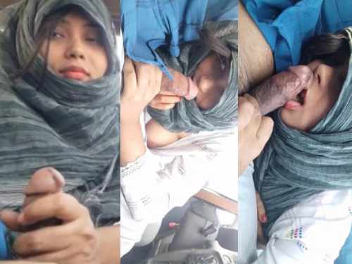 Hijabi Wife Sucking Lover Cock in The Car n Showing Pussy