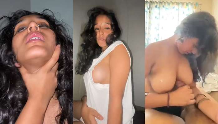 Mallu horny babe giving blowjob taking cum on boobs