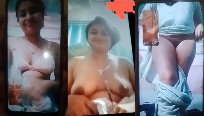 Sexy wife showing her boobs and pussy to lover in VC