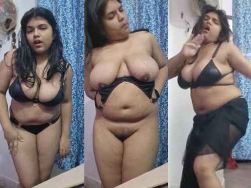 Bengali chubby girl making nude dance video in black lingerie for lover