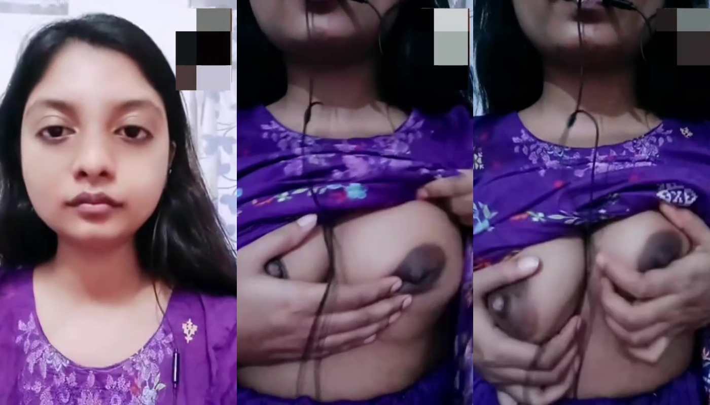 Desi Babe in Purple Dress Showing Her Boobs on VC To Lover